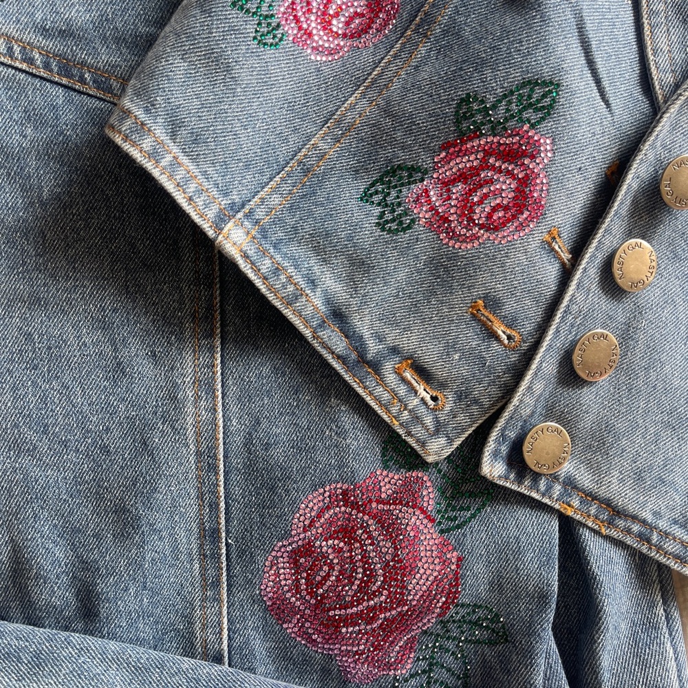 Denim Waistcoat and Jeans Set with Rose Hotflix Design - Picture 9 of 11